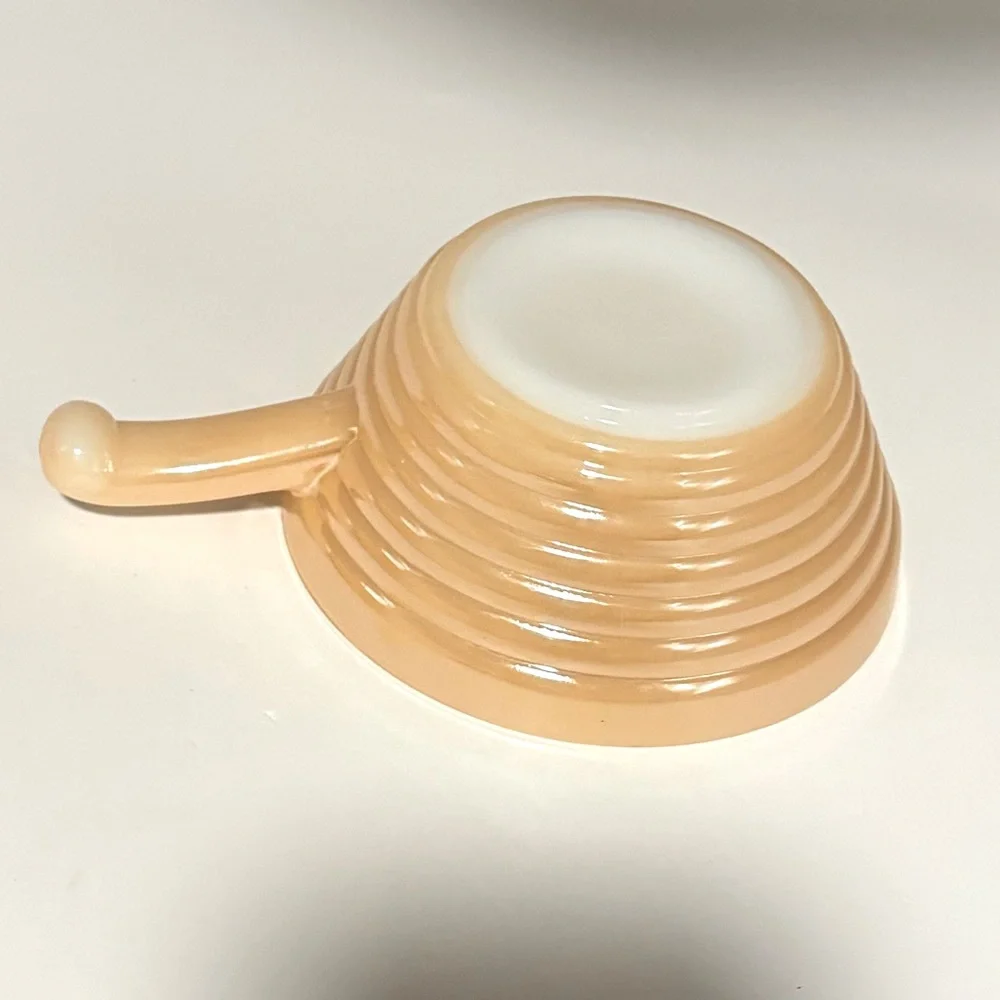 Set of 4 Fire King Oven Ware Ribbed Handled Soup Bowl Peach Beehive Vintage